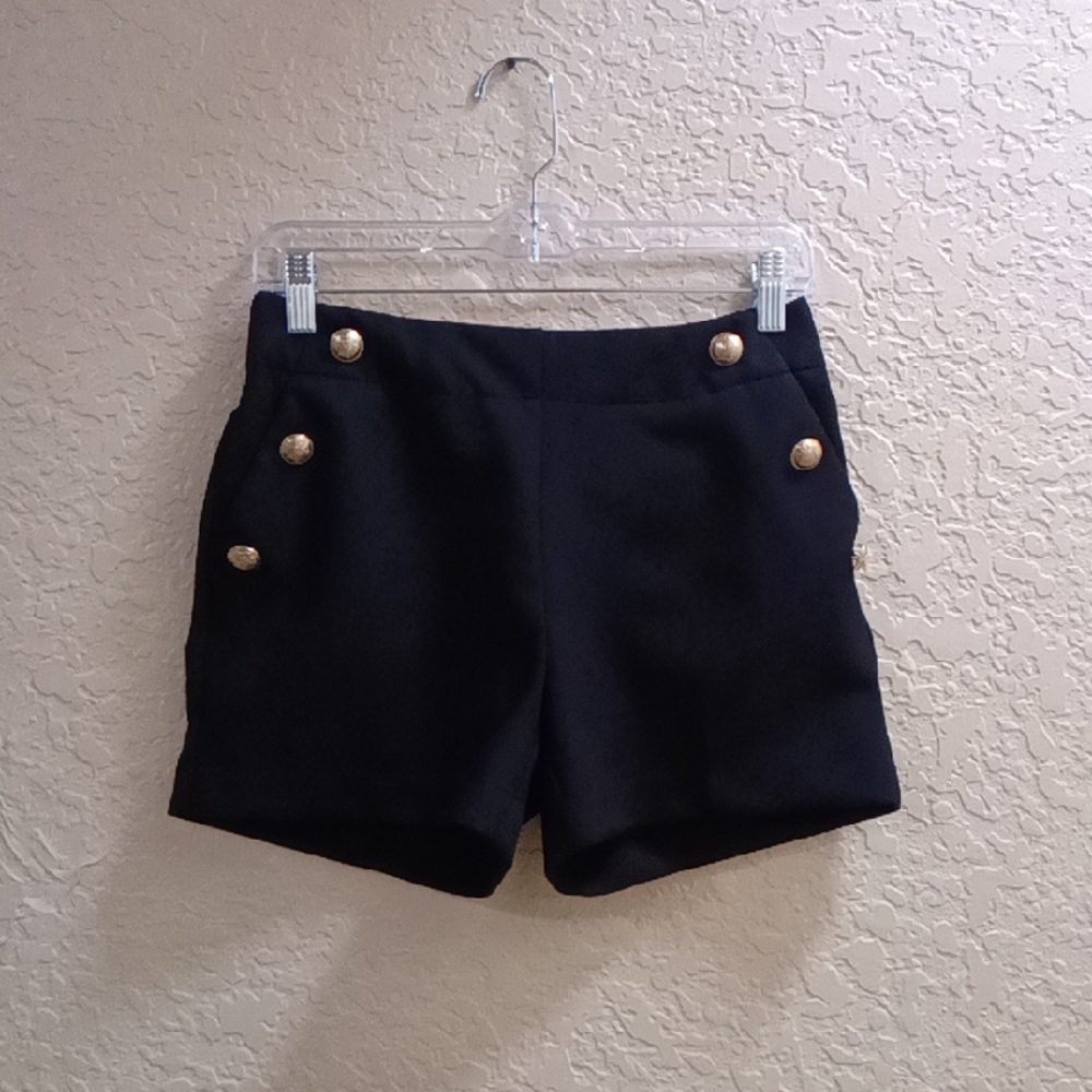 Nicole Miller Black High Waist Shorts with Gold Buttons